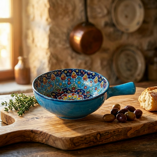 Turkish Ceramic Bowl with Handle
