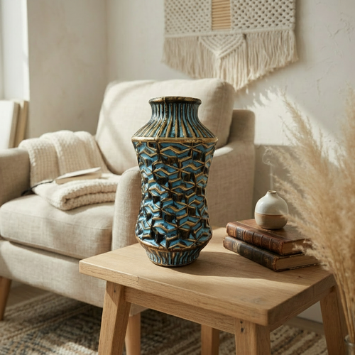 Luxury Blue & Gold Textured Vase