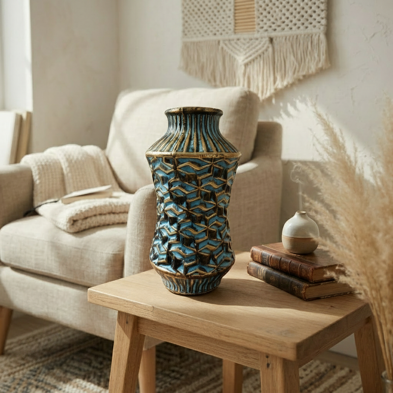 Luxury Blue & Gold Textured Vase