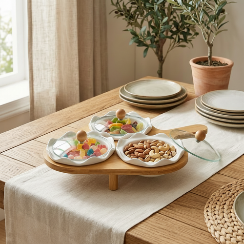 Modern Serving Platter with Stand and Glass Lids