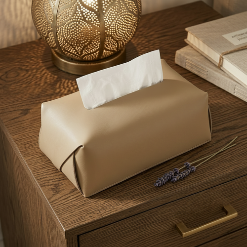Modern Brown Leather Tissue Box