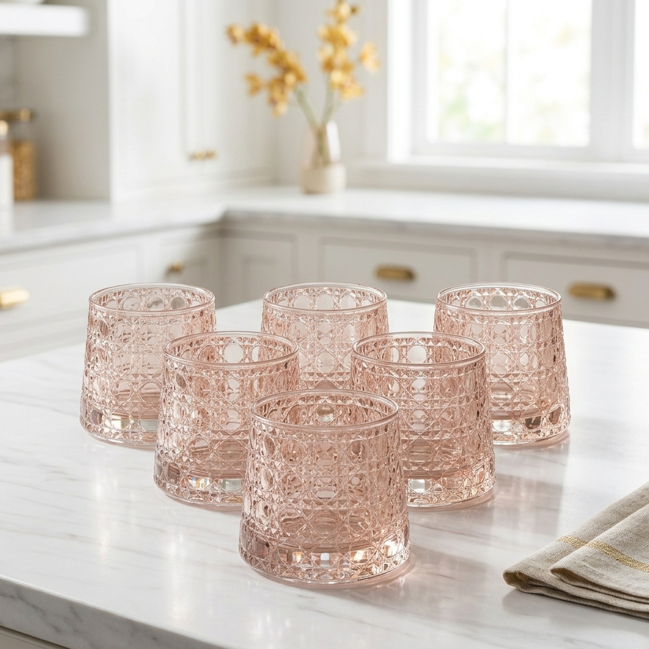 Luxury Amber Cut Whiskey Glasses Set of 6