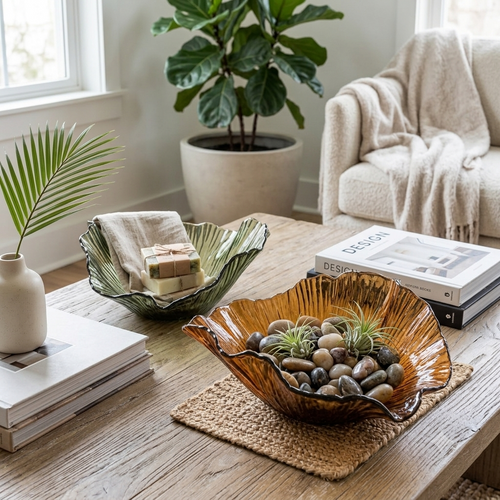 Ginkgo-Leaf Sculptural Glass Decorative Bowl
