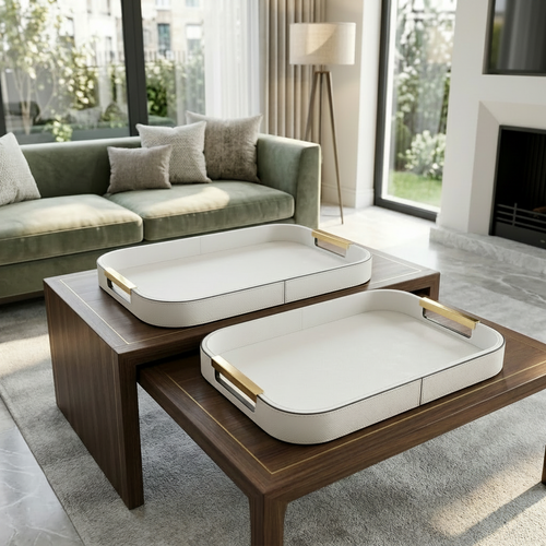 Luxury Leather Finish Serving Tray Set of 2