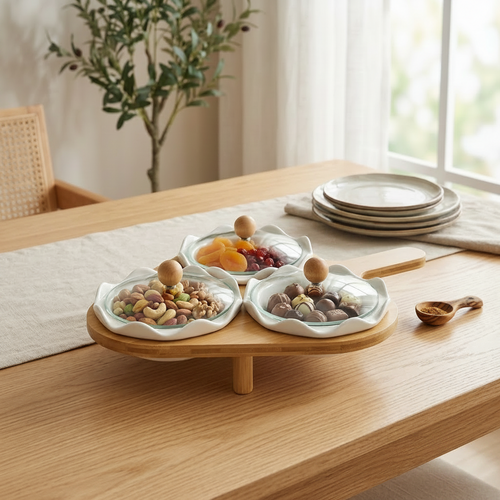 Modern Serving Platter with Stand and Glass Lids