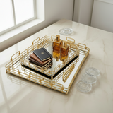 Imperial Gold Vanity Trays with Mirrored Bases Set of 2