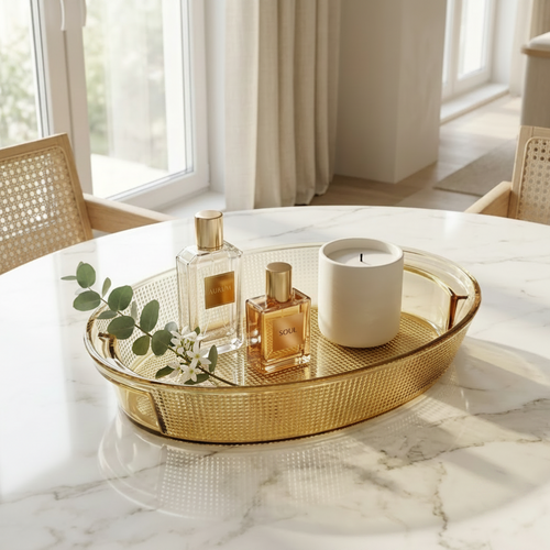 Amber Textured Crystal Serving Dish
