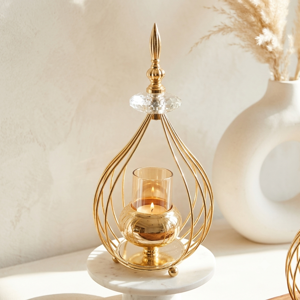 Elegant Amber Glass Cylinder Candle Stand