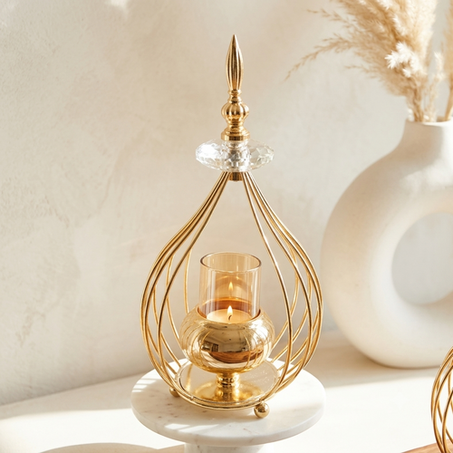 Elegant Amber Glass Cylinder Candle Stand