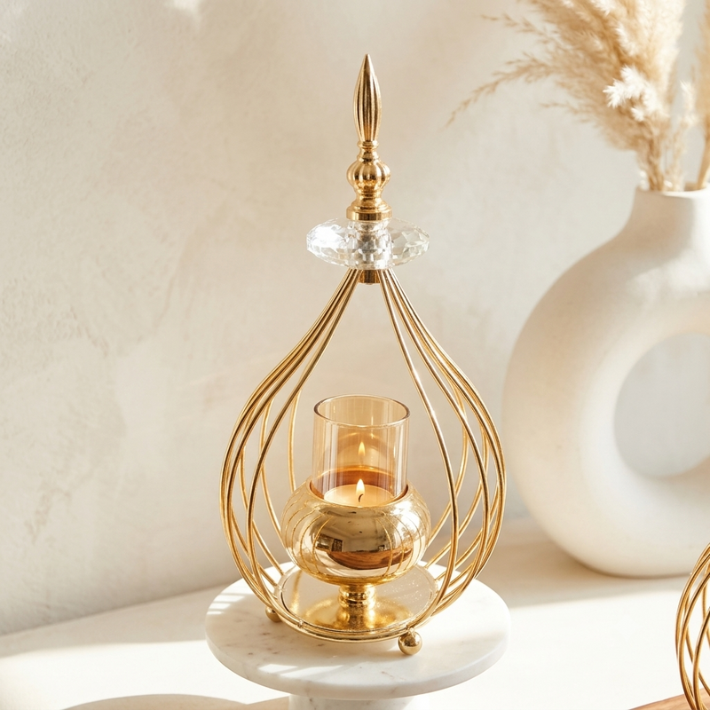 Elegant Amber Glass Cylinder Candle Stand