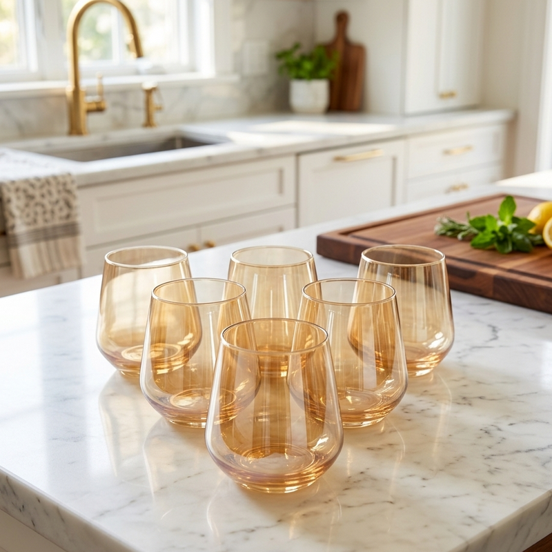 Luxe Amber Stemless Glasses Set of 6