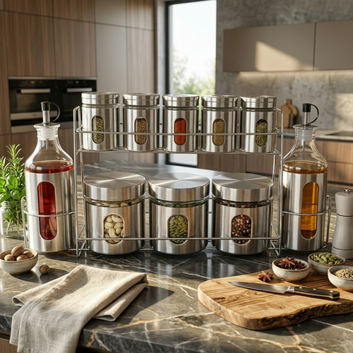 Premium Spice Rack Set with Oil Dispensers