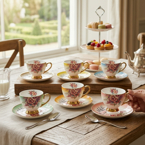 Royal Garden Rainbow Pastel Cup and Saucer Set of 6
