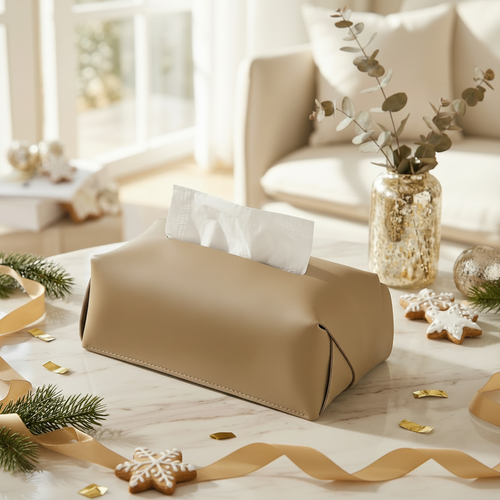 Modern Brown Leather Tissue Box