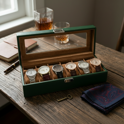Emerald Green 6 Slot Watch Organizer Box