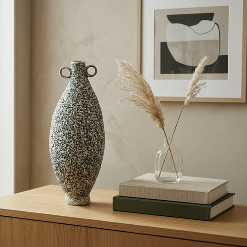 Elegant Charcoal & Cream Textured Vase