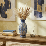 Royal Blue and Gold Geometric Ceramic Vase