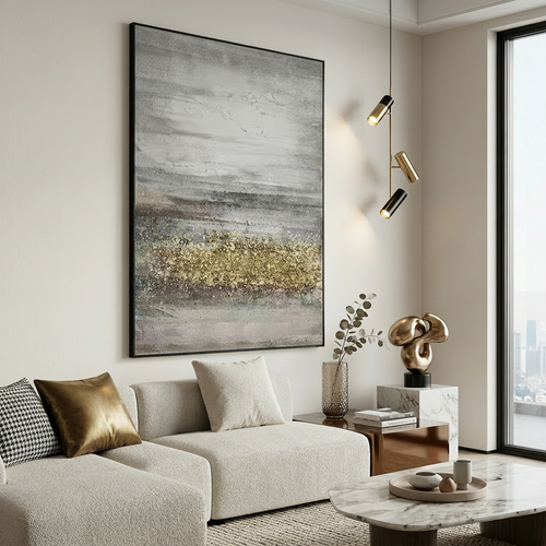 Gilded Horizon Abstract Framed Canvas Art