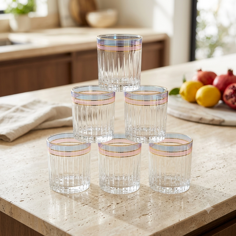 Imperial Ribbed Iridescent Glass Tumblers Set of 6