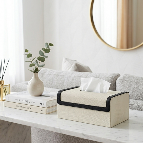 Cream and Black Textured Tissue Box Holder