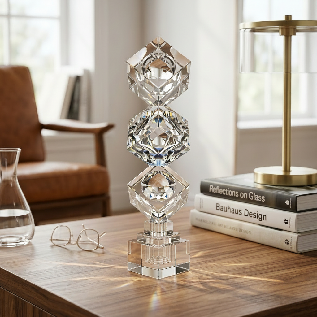 Lumina Stacked Crystal Cube Sculpture