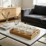 Artisan Ceramic Tea Set with Bamboo Serving Tray