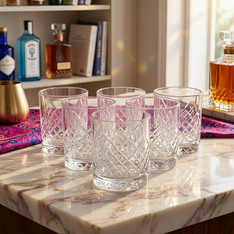 Vintage Diamond Cut Glasses Set of 6