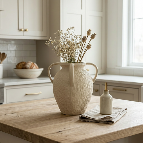 Elegant Textured Three Handle Vase