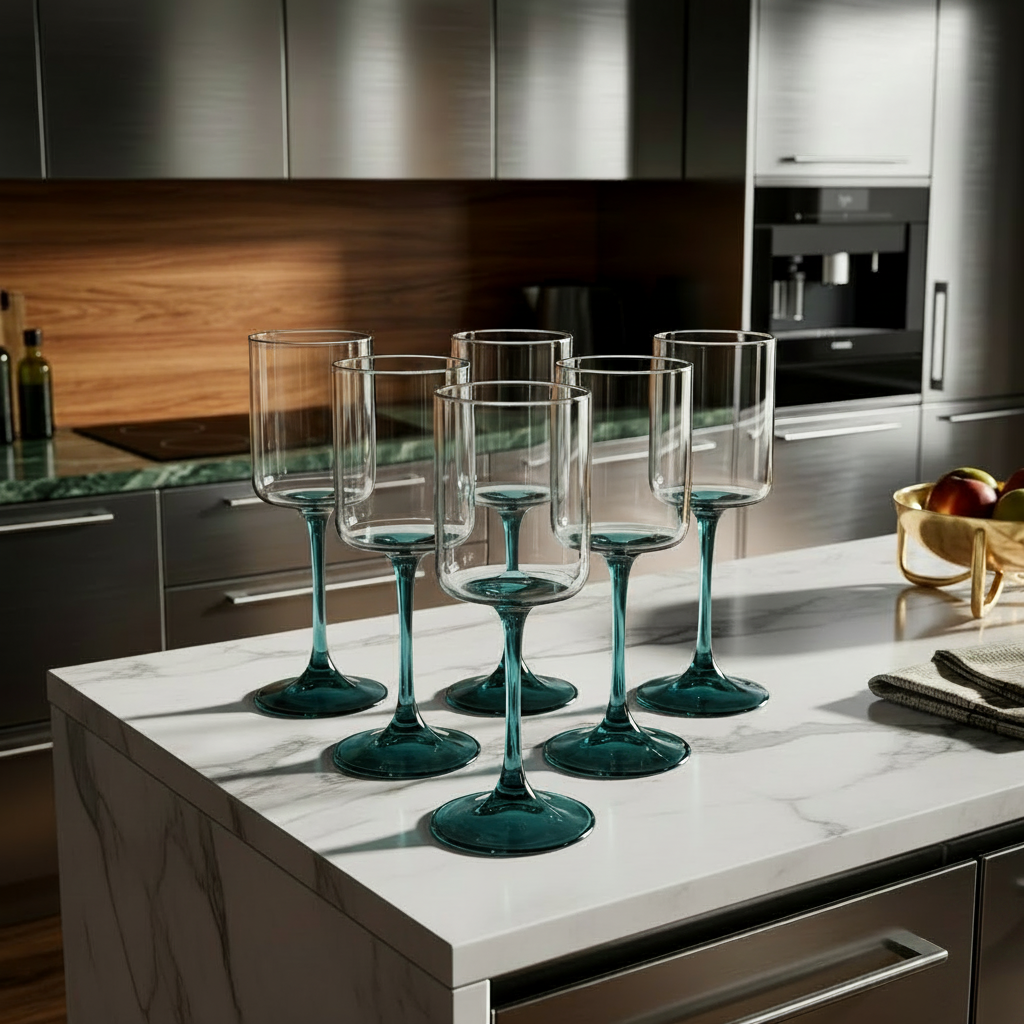 Teal Tinted Wine Glasses Set of 6