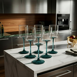 Teal Tinted Wine Glasses Set of 6