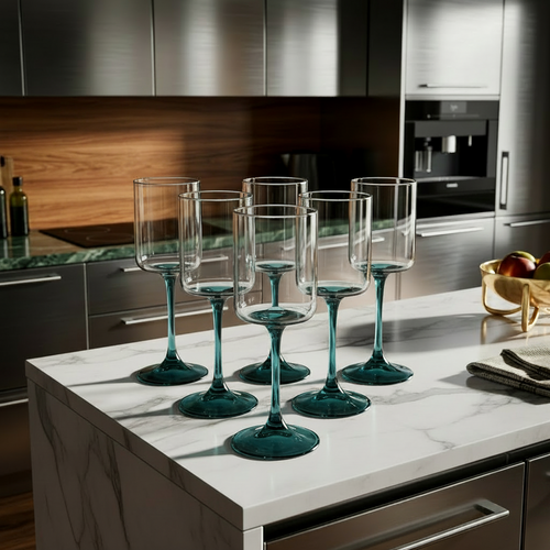 Teal Tinted Wine Glasses Set of 6