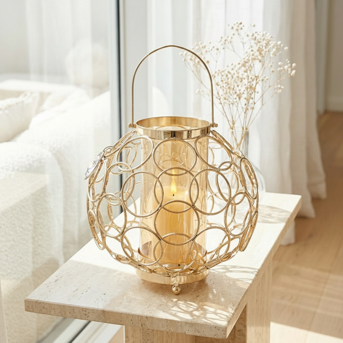 Elegant Geometric Gold Mesh Lantern