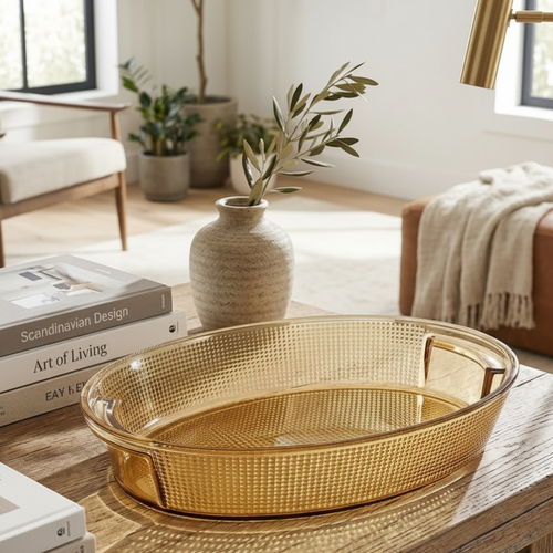 Amber Textured Crystal Serving Dish