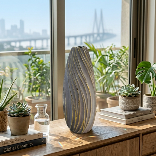 Elegant Swirl Textured Ceramic Vase