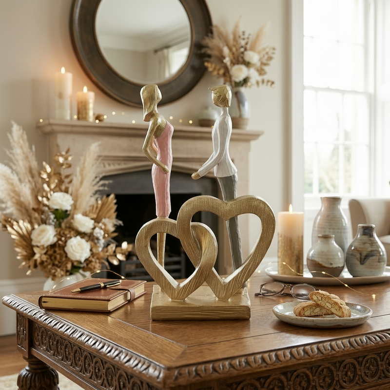 Modern Hearts Couple Sculpture