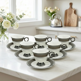 Modern Platinum Accent Cup & Saucer Set of 6