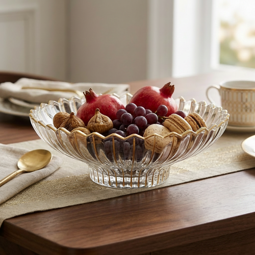 Elegant Glass Serving Bowl with Gold Rim