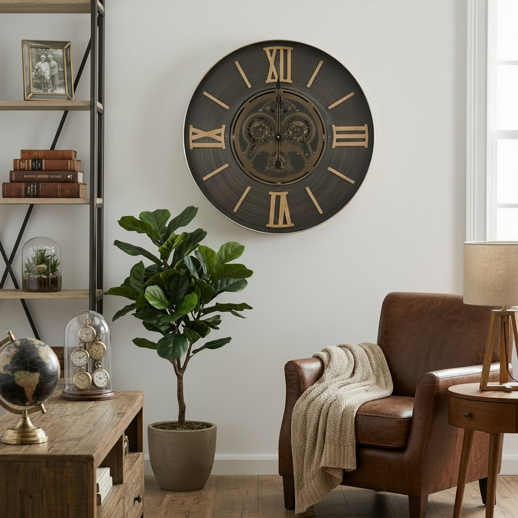 Vintage Gear Wall Clock with Roman Numerals