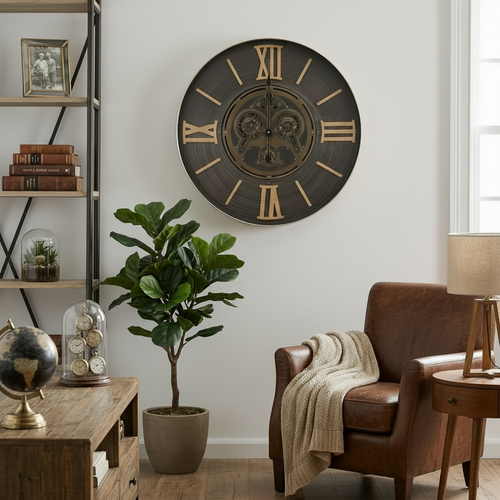 Vintage Gear Wall Clock with Roman Numerals