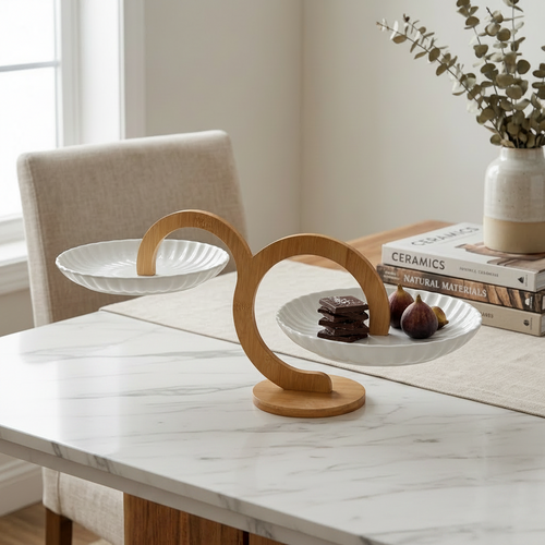 Luxury 2 Tier Serving Platter with Bamboo Stand