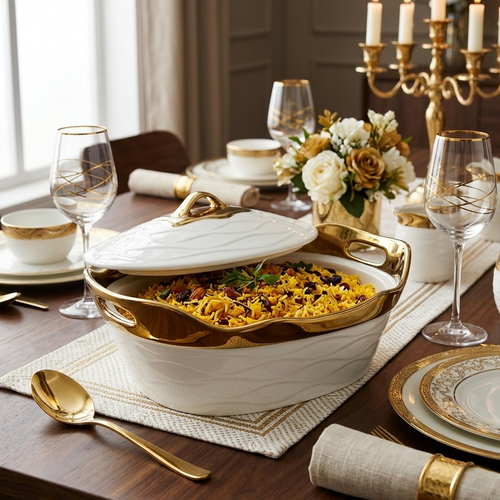 Imperial White & Gold Lidded Serving Dish