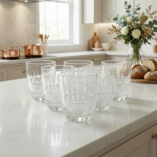 Elegant Diamond Cut Fashioned Glasses Set of 6