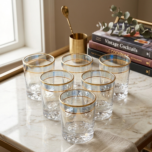 Modern Prism Gold Rim Glass Set of 6