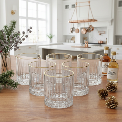 Elegant Gold Rim Whiskey Glasses Set of 6