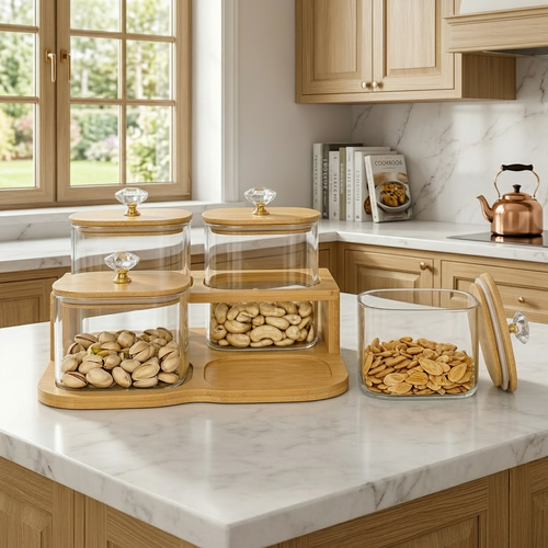 Luxury Airtight Canister Set with Bamboo Organizer Tray Set of 4