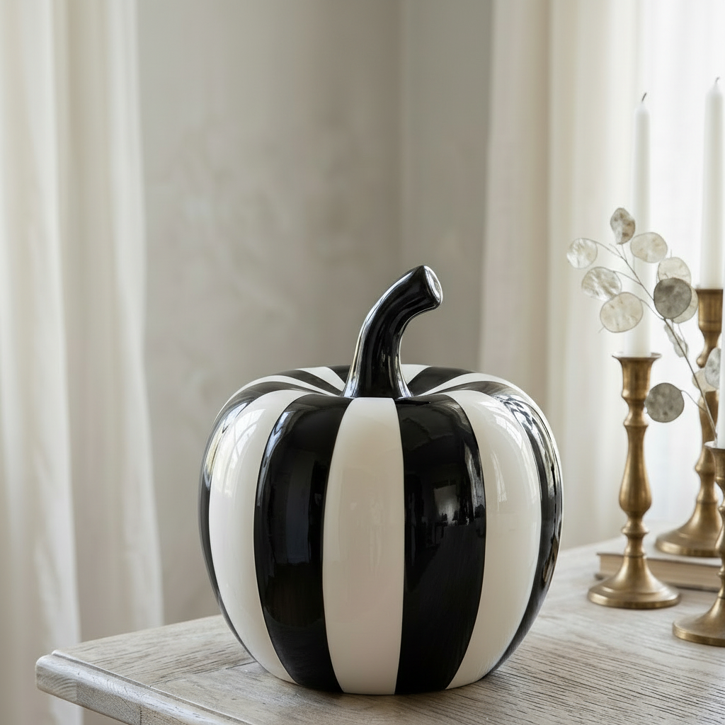 Monochrome Stripe Pumpkin Sculpture