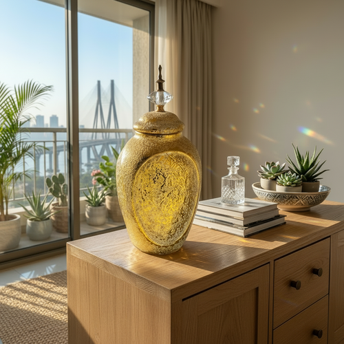 Luxury Antique Gold Textured Vase with Lid