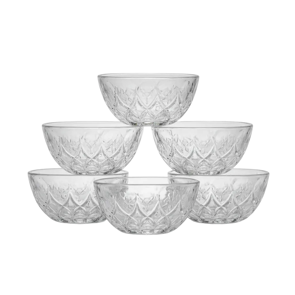 Diamond Cut Glass Serving Bowls Set of 6