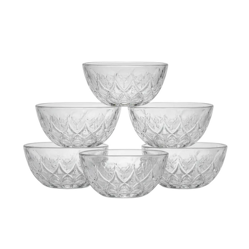 Diamond Cut Glass Serving Bowls Set of 6