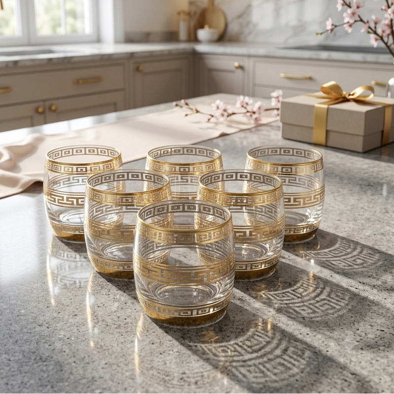 Modern Gold Trim Whiskey Glasses Set of 6